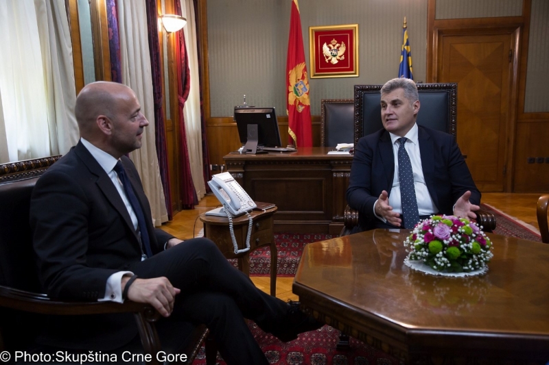 President of the Parliament Brajović receives Head of the UNICEF Office to Montenegro Mr Benjamin Perks in a farewell visit