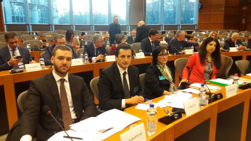 Members of the Parliament of Montenegro take part in a Conference in the European Parliament